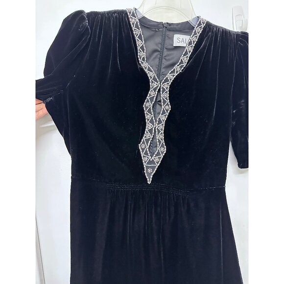 Saloni Tabitha Velvet Mini Dress Black Diamante Embroidery Beaded Crystal US 8 - Picture 6 of 16